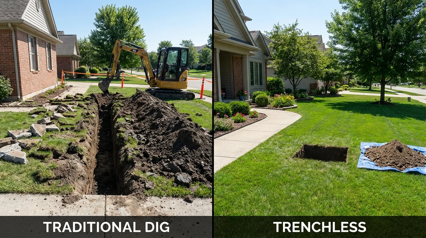 Trenchless sewer repair with minimal yard damage versus traditional excavation in Blissfield, MI